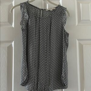 LOFT Black and White Pleated Blouse